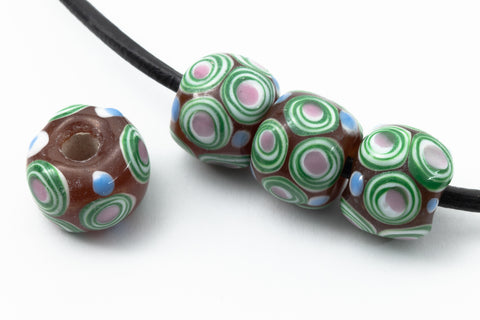 12mm Brown with Green/Pink/Blue Dots Lampwork Bead #LCB018-General Bead