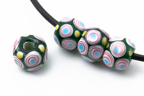 12mm Green with Pink/Blue/Yellow Dots Lampwork Bead #LCB019-General Bead
