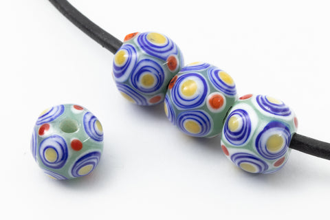12mm Sage with Blue/Yellow/Red Dots Lampwork Bead #LCB021-General Bead