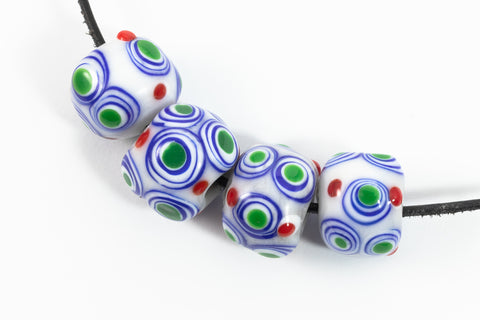 12mm White with Blue/Green/Red Dots Lampwork Bead #LCB024-General Bead