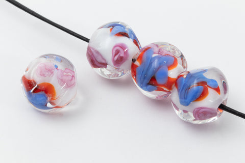 12mm White/Blue/Red/Pink Lampwork Bead #LCB057-General Bead