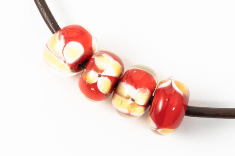 12mm Red with Yellow and White Flowers Lampwork Rondelle #LCC008-General Bead