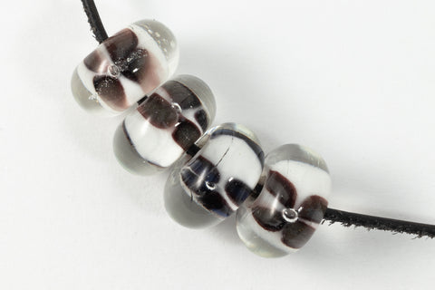 12mm White with Black Flowers Lampwork Rondelle #LCC017-General Bead