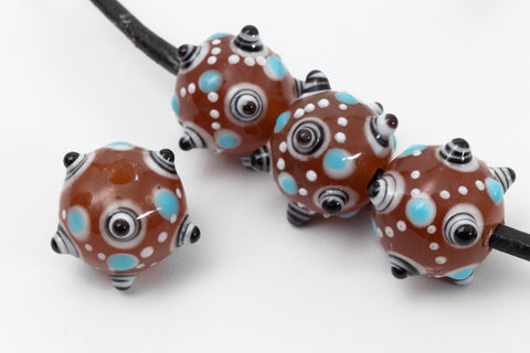 12mm Handmade Brown/Turquoise Lampwork Sputnik #LCD013-General Bead