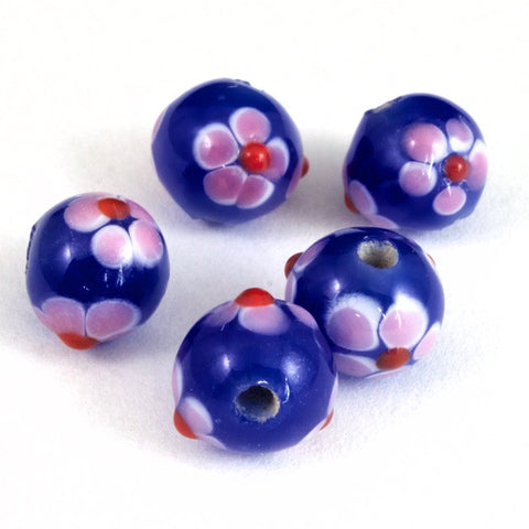 8mm Lampwork Blue/Pink Flower Bead #LCE006-General Bead