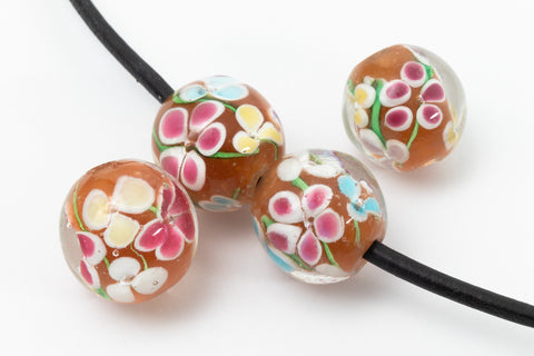 16mm Topaz Lampwork Round Bead with Pastel Flowers #LCG002-General Bead