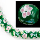 16mm Green Lampwork Round Bead with Pastel Flowers #LCG011-General Bead
