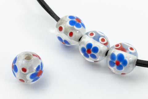 12mm Crystal with Blue Flowers Lampwork Bead #LCH021-General Bead