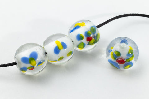 12mm Clear/Blue/Yellow Dot Lampwork Bead #LCH024-General Bead