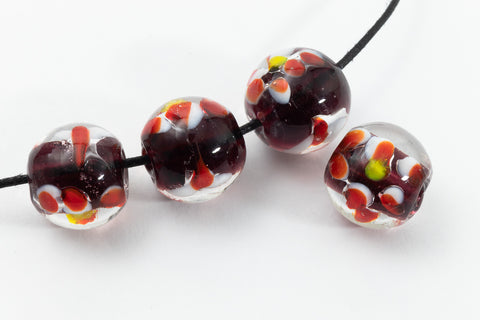 12mm Amethyst/Red/Yellow Dot Lampwork Bead #LCH025-General Bead