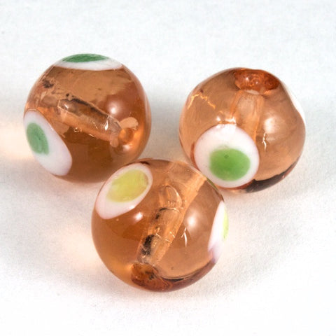 12mm Topaz/White/Green Dot Lampwork Bead #LCH030-General Bead