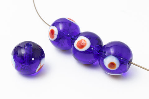12mm Cobalt/White/Red Dot Lampwork Bead #LCH033-General Bead