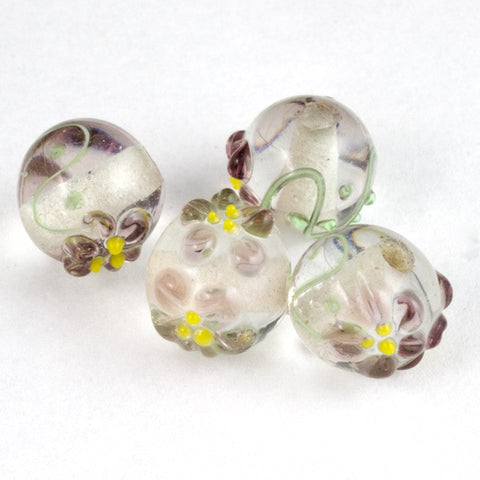 10mm Crystal/Lavender Floral Round Lampwork Bead (6 Pcs) #LCI004-General Bead