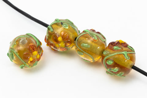 10mm Yellow/Lavender Floral Round Lampwork Bead (6 Pcs) #LCI005-General Bead