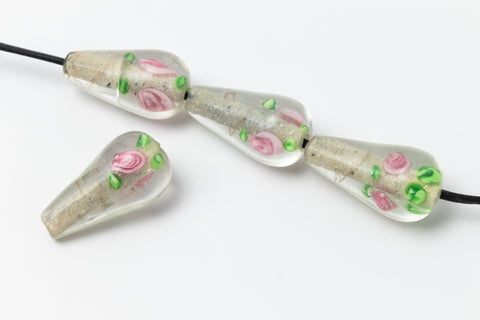 20mm Cream Floral Lampwork Teardrop #LCJ001-General Bead
