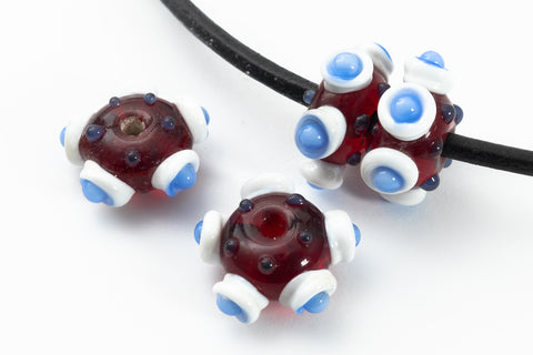15mm Ruby/White/Blue Lampwork Pinwheel Bead #LCL006-General Bead
