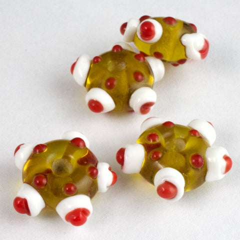15mm Light Topaz/White/Red Lampwork Pinwheel Bead #LCL011-General Bead