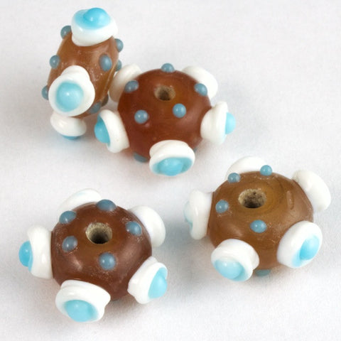 15mm Dark Topaz/White/Turquoise Lampwork Pinwheel Bead #LCL012-General Bead