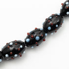 14mm Black Oval Lampwork Bead with Red and White Dots #LCO005
