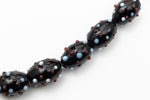 14mm Black Oval Lampwork Bead with Red and White Dots #LCO005