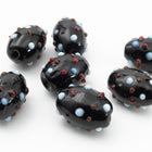 14mm Black Oval Lampwork Bead with Red and White Dots #LCO005