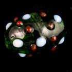14mm Dark Green Oval Lampwork Bead with Red and Blue Dots #LCO006-General Bead