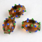 14mm Dark Topaz Oval Lampwork Bead with Green and Blue Dots #LCO007-General Bead