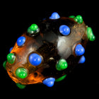 14mm Dark Topaz Oval Lampwork Bead with Green and Blue Dots #LCO007-General Bead