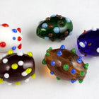 14mm Transparent Ruby Oval Lampwork Bead with White and Yellow Dots #LCO003-General Bead