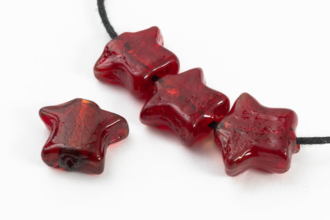 15mm Silver Lined Red Star Foil Bead #LCU001