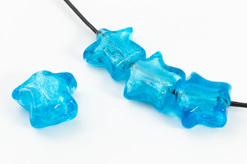 15mm Silver Lined Aqua Star Foil Bead #LCU008-General Bead