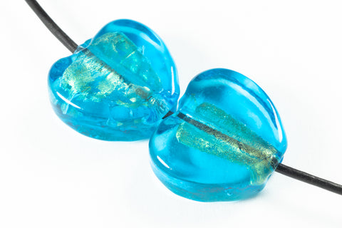 15mm Gold Lined Capri Blue Foil Heart #LCW017