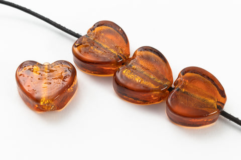 15mm Gold Lined Light Amber Foil Heart #LCW018-General Bead