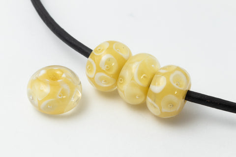 12mm Lemon Peel/White Lampwork Dot Rondelle #LDP005-General Bead