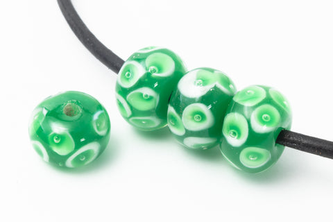 12mm Kelly Green/White Lampwork Dot Rondelle #LDP018-General Bead