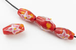 18mm Red Lampwork Barrel with Pink Flowers #LDR010-General Bead
