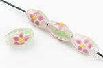 18mm Opal White Lampwork Barrel with Pink Flowers #LDR014-General Bead
