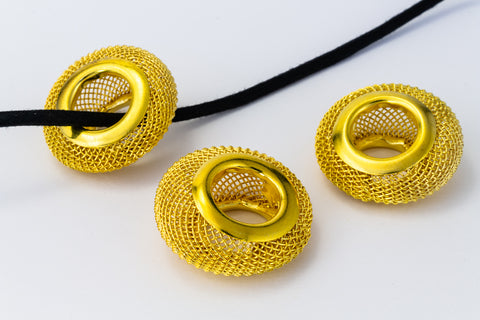 28mm x 14mm Yellow Wire Mesh Rondelle Bead #MBA502-General Bead