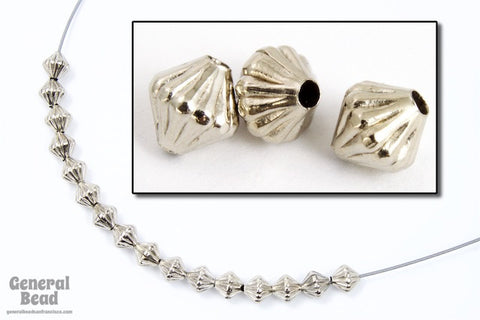 4.8mm Silver Tone Corrugated Metal Bicone-General Bead