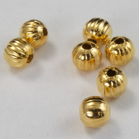 4mm Goldplate Corrugated Round Bead-General Bead