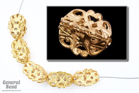 18mm Raw Brass Filigree Pinched Oval Bead-General Bead