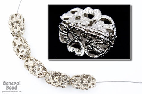 18mm Silver Tone Filigree Pinched Oval Bead-General Bead