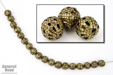 6mm Antique Brass Round Filigree Bead-General Bead