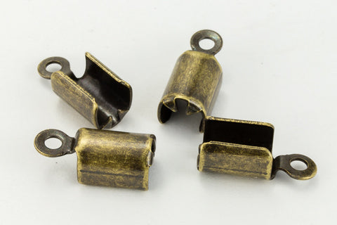 5mm x 6mm Fold-Over Antique Brass Cord Crimp with Loop #MFE110-General Bead