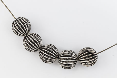 12mm Antique Silver Ribbed Melon Bead #MPA006-General Bead