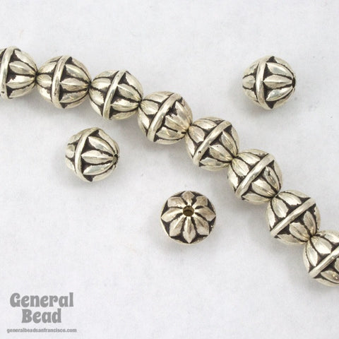 8mm Antique Silver Ribbed Star Bead (10 Pcs) #MPA019-General Bead