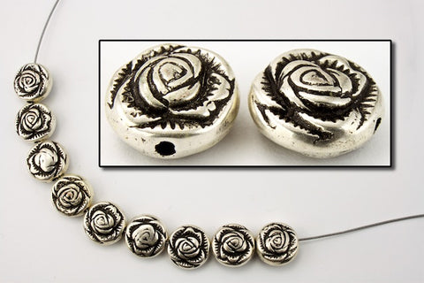 11mm Antique Silver Rose Coin Bead #MPA089