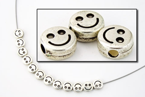 6mm Antique Silver Smiley Bead (4 Pcs) #MPA150