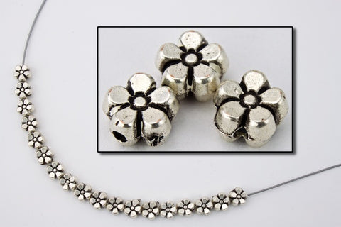 6mm Antique Silver Flower Bead (2 Pcs) #MPA151