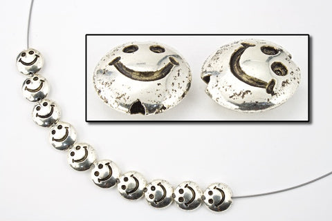 10mm Antique Silver Smiley Bead (2 Pcs) #MPA154